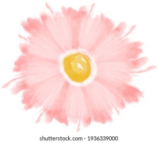 Single pastel pink watercolor flower. Created with real brush strokes. Vector.