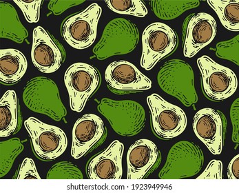 Single pattern of Avocado fruits in doodle vintage style.