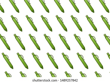 Single pattern of green pens on white background