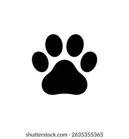 Single paw print illustration features black color, set against a clean white background. Symbolizes pets, wildlife animals and nature element.