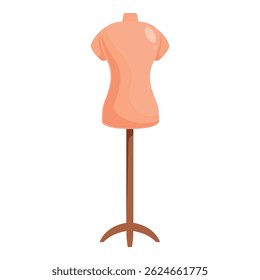 Single peach dress form standing on wooden tripod, object for fashion design and sewing