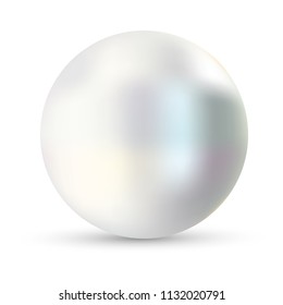 Single pearl vector illustration. Pearl isolated on white backgorund with shadow. 3d natural oyster, pearl, shiny sea pearl.