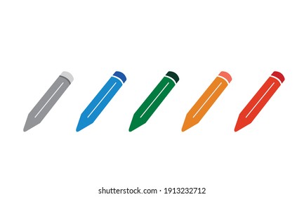 Iconos multicolores planos de un solo lápiz, icono de lápiz de color, ilustración aislada vectorial
