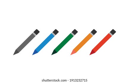 Iconos multicolores planos de un solo lápiz, icono de lápiz de color, ilustración aislada vectorial