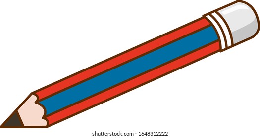 Single pencil with red and blue striped on white background illustration