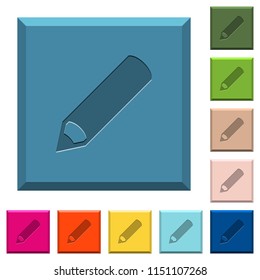 Single pencil with rubber engraved icons on edged square buttons in various trendy colors