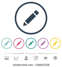 Single pencil with rubber flat color icons in round outlines. 6 bonus icons included.