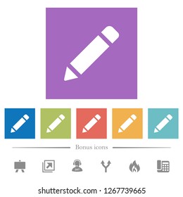Single pencil with rubber flat white icons in square backgrounds. 6 bonus icons included.