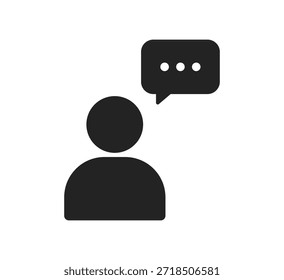 Single person communication icon with speech bubble, representing user chat, messaging, conversation, customer support and digital interaction concept