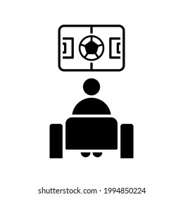 A single person watching football or soccer game championship on television at home icon.