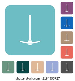Single pickaxe white flat icons on color rounded square backgrounds