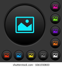 Single picture dark push buttons with vivid color icons on dark grey background