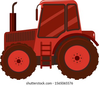 Single picture of red tractor on white background illustration