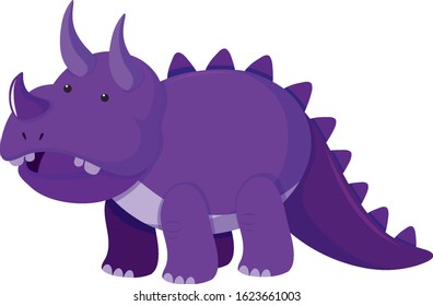 Single picture of triceratops in purple color illustration