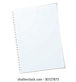 Single piece of a4 rulled paper with shadow and ripped holes
