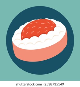 A single piece of sushi with a topping of red fish roe, a classic Japanese delicacy. This illustration is perfect for food blogs, menus, or any project related to Japanese cuisine.