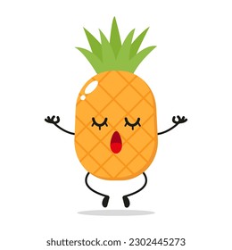 Single Pineapple Fruit Meditation Yoga Vector Illustration