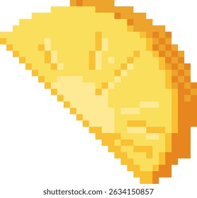 Single pineapple slice in retro pixel art style. Bright tropical fruit illustration for summer designs, games, icons, stickers, food-related content, and digital media.