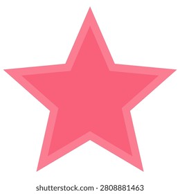 Single pink five pointed star icon with light pink double border isolated on white background vector illustration, minimalist cute starburst geometric element for chic girl web design