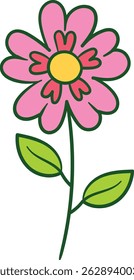 Single pink flower with yellow center illustration
