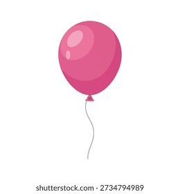 Single Pink Glossy Balloon with String Isolated on White Background