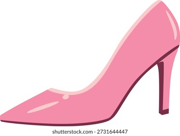 Single pink high heel shoe vector illustration from side angle. Elegant women footwear isolated on white background for fashion design use