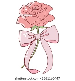 Single Pink Rose with Elegant Bow