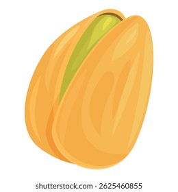 Single pistachio nut with open shell revealing green kernel