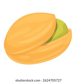 Single pistachio nut is partially opened showing the green seed inside