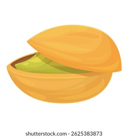 Single pistachio nut with its shell open, revealing the green seed inside