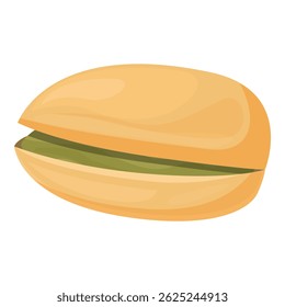 Single pistachio nut in its shell, slightly open revealing the green seed inside