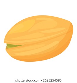 Single pistachio with a partially opened shell showing the green nut inside
