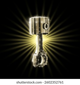 Single piston on blue. Motor parts, Car engine, Pistons industry, Technical innovation, Auto mechanic, Crankshaft rod, piston concept. Abstract 3d vector illustration.