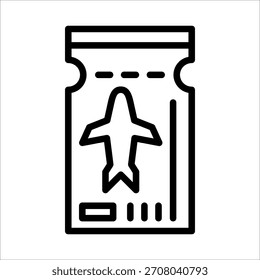 Icono de billete de avión único con estilo de línea negra para elemento de diseño o elemento de libro para colorear