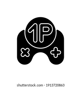Single player game black glyph icon. Videogame solo mode. Popular modern entertainment, virtual pastime silhouette symbol on white space. Playing alone. Controller vector isolated illustration