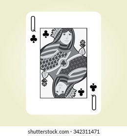 Single playing cards vector: Clubs queen
