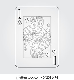 Single playing cards vector: Clubs queen
