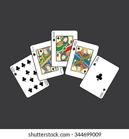 Single playing cards vector: Clubs
