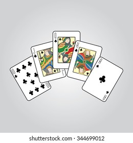 Single playing cards vector: Clubs
