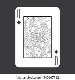 Single playing cards vector: Diamonds Queen 