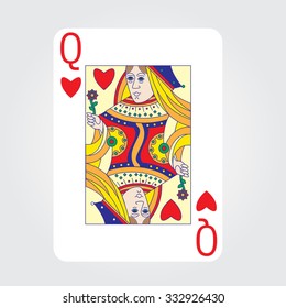 Single playing cards vector: Queen of Hearts 