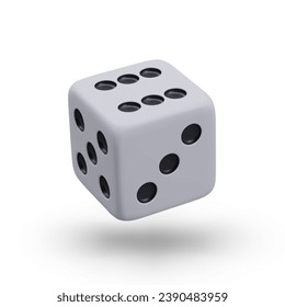 Einmalige Würfel auf weißem Hintergrund. Realistisches Vektorbild, Spielezubehör. Glückssymbol, Glück, Glücksspiel. Farbillustration für Webdesign. Online-Casino-Symbol