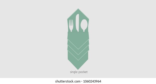 single pockets napkin fold and spoon ,vector illustration.
