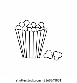 Single popcorn line icon in linear style isolated on white background. Pictogram symbol and illustration for logo. Thin black line vector.
