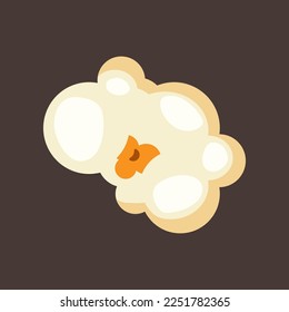 Single popcorn piece illustration. Salty or sweet snack from corn or souffle for watching movies isolated on brown background. Food, cinema concept