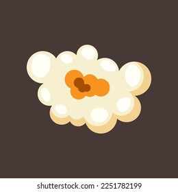 Single popcorn piece vector illustration. Salty or sweet snack from corn or souffle for watching movies isolated on brown background. Food, cinema concept