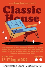 single poster retro couch sofa table chair. classical style of retro furniture. set of 3 poster template. hand drawn illustration. isolated design