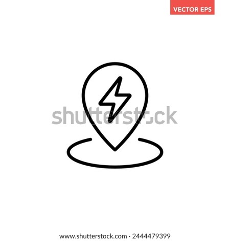 Single power location map for ev charge line icon, simple charging station flat design pictogram, infographic illustration for app logo web button ui interface elements isolated on white background