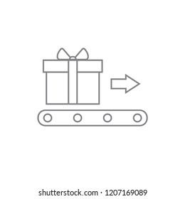 Single present /Gift box on carousel / conveyor Belt with arrow mark direction  line icon, simple modern flat design template for app, ui, ux, web, button, interface vector isolated white background