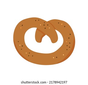 Single pretzel icon on white background flat vector illustration.
German sketch brezel. Can be used for menu, cafe, restaurant, poster, banner, emblem, sticker, placard and other design.